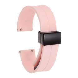 QUARKZMAN Magnetisches Silikon Uhrenarmband 16mm Schnellwechsel Weiches Gummi Wasserdichtes Ersatzarmband mit schwarzem Metall-Faltschließe für Männer und Frauen, Pink von QUARKZMAN
