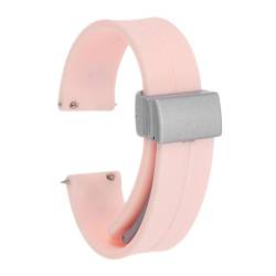QUARKZMAN Magnetisches Silikon Uhrenarmband 18mm Schnellwechsel Weiches Gummi Wasserdichtes Ersatzarmband mit Silberner Metall-Faltschließe für Männer und Frauen, Pink von QUARKZMAN