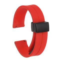 QUARKZMAN Magnetisches Silikon Uhrenarmband 18mm Schnellwechsel Weiches Gummi Wasserdichtes Ersatzarmband mit schwarzem Metall-Faltschließe für Männer und Frauen, Rot von QUARKZMAN