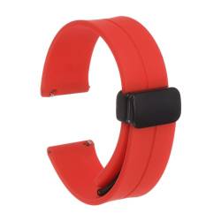 QUARKZMAN Magnetisches Silikon Uhrenarmband 22mm Schnellverschluss Weiches Gummi Wasserdichtes Ersatzarmband mit schwarzem Metall-Faltschließe für Männer und Frauen, Rot von QUARKZMAN