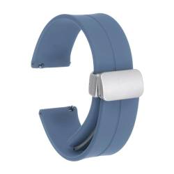 QUARKZMAN Magnetisches Silikon Uhrenarmband 22mm Schnellverschluss Weiches Gummi Wasserdichtes Ersatzarmband mit silberner Metall-Faltschließe für Männer und Frauen, Rock Blau von QUARKZMAN