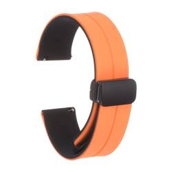 QUARKZMAN Magnetisches Silikon Uhrenarmband 22mm Schnellwechsel Weiches Gummi Wasserdichtes Ersatzarmband mit schwarzem Metall-Faltschließe für Männer und Frauen, Orange/Schwarz von QUARKZMAN