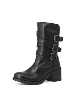 QUEEN HELENA Biker Stiefel aus Leder für Damen S259 Schwarz, 38 EU von QUEEN HELENA