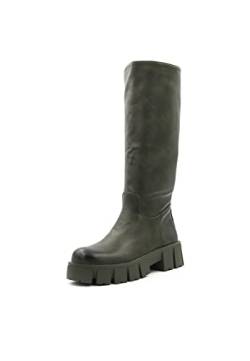 QUEEN HELENA Biker-Stiefel mit Plateau-Plateau, hoch, ohne Verschluss, für Damen X27-133, grün, 36 EU von QUEEN HELENA