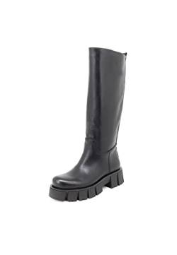 QUEEN HELENA Biker Stiefel mit Plateau mit hohem Panzer, ohne Verschluss, für Damen X27-133, Schwarz , 40 EU von QUEEN HELENA