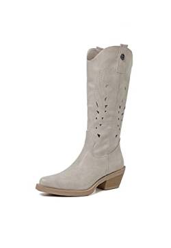 QUEEN HELENA Camperos Stiefel mit Western Absatz, perforiert, Texani, Cowboy, Damen, X28-103, beige, 39 EU von QUEEN HELENA