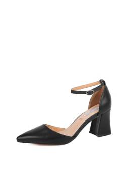 QUEEN HELENA Damen Elegante Schuhe mit mittlerem Absatz Geschlossene Zehe Dekollete mit Riemen ZM96400, Schwarz , 39 EU von QUEEN HELENA