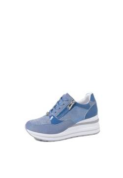 QUEEN HELENA Damen Turnschuhe mit Keilabsatz Turnschuhe mit Strass Casual X30-25, X30 27 Blau, 39 EU von QUEEN HELENA