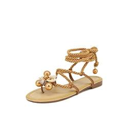 QUEEN HELENA Flip Flop Sandalen Flach Damen, Y4004 Braun, 37 EU von QUEEN HELENA