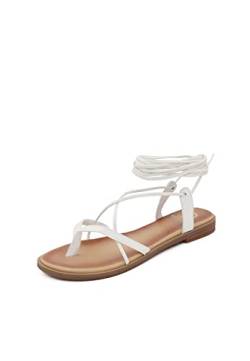 QUEEN HELENA Flip Flop Sandalen Flach Damen Y5006, Weiß, 40 EU von QUEEN HELENA