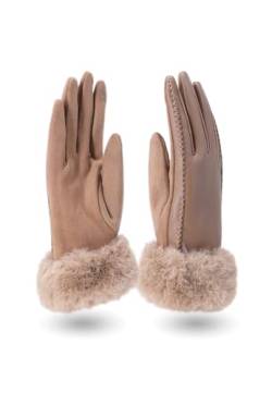 QUEEN HELENA Handschuhe mit Pelz Warme Winterhandschuhe für Damen G22-2 Khaki, Einheitsgröße von QUEEN HELENA