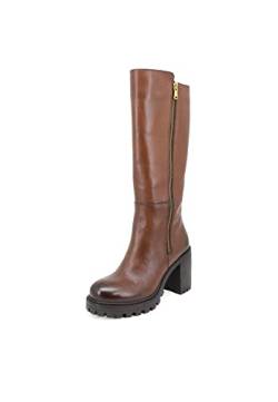 QUEEN HELENA Hohe Stiefel aus Leder mit Absatz Plateau Damen L315 braun, 36 EU von QUEEN HELENA