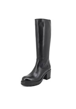 QUEEN HELENA Hohe Stiefel aus Leder mit Absatz für Damen L295 Schwarz, 36 EU von QUEEN HELENA