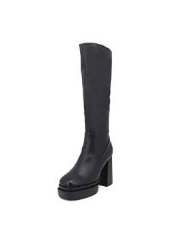 QUEEN HELENA Hohe Stiefel mit seitlichem Reißverschluss Casual mit Winterabsatz Plateau Bequeme Damen ZM9233, Zm9233 Schwarz, 39 EU von QUEEN HELENA