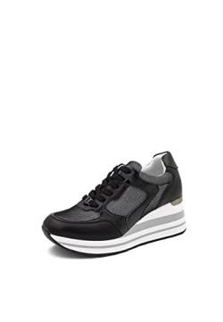 QUEEN HELENA Hohe Turnschuhe Platform Casual Sneakers mit Keilabsatz Plateau Leichte Erhöhung Damen X28-46, x28 47 schwarz, 40 EU von QUEEN HELENA