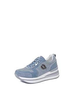 QUEEN HELENA Hohe Turnschuhe Sneakers Casual Plateau Plateau Keilabsatz Leichte Damen X28-36, X28 36 Blau, 37 EU von QUEEN HELENA