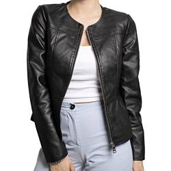 QUEEN HELENA Koreanische Kunstleder Jacke Kurze Jacke Leichte Casual Biker Damen Y3002, Schwarz , S von QUEEN HELENA