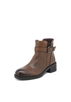 QUEEN HELENA Lederstiefel mit Absatz Niedrige Stiefel mit Schnalle Casual Damen S269 Braun, 41 EU von QUEEN HELENA