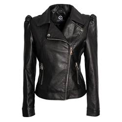 QUEEN HELENA Nageljacke aus Kunstleder mit Nieten, kurze Jacke, Casual Biker, leicht, bequem, für Damen Y3006, Schwarz , M von QUEEN HELENA