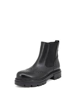 QUEEN HELENA Niedrige Lederstiefel Chelsea Boots mit Plateau Damen S258 Schwarz, 38 EU von QUEEN HELENA