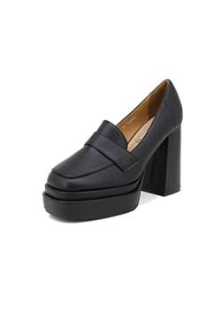 QUEEN HELENA Schuhe mit Absatz Mokassins Hohe Freizeitschuhe Französisch Elegante mit Plateau Loafer mit Keilabsatz ohne Schnürsenkel Damen ZM9234, Schwarz , 39 EU von QUEEN HELENA