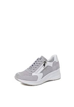 QUEEN HELENA Sneakers Platform Hohe Turnschuhe mit Keilabsatz Erhöhung Casual Leicht Damen X28-41, X28 41 Grau, 38 EU von QUEEN HELENA