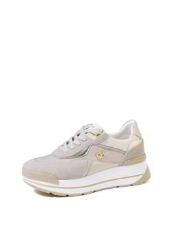 QUEEN HELENA Turnschuhe Leder Platform Turnschuhe Casual Damen QH7024, beige, 37 EU von QUEEN HELENA