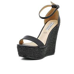 QUEEN HELENA Wedge Sandalen Damen ZM8006 Schwarz, 39 EU von QUEEN HELENA