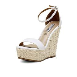 QUEEN HELENA Wedge Sandalen Damen ZM8006 Weiß, 40 EU von QUEEN HELENA