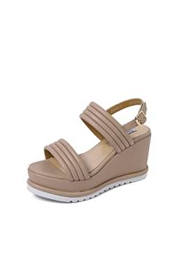 QUEEN HELENA Wedge Sandalen Damen ZM9426 Nude, 38 EU von QUEEN HELENA