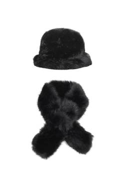 QUEEN HELENA Wintermützen mit weichem Fell Warme mit Pelz für Damen SC205-CP303 Schal mit schwarzer Mütze, One Size von QUEEN HELENA