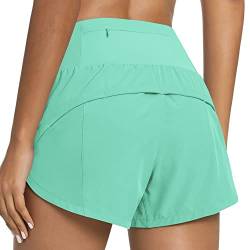 QUEENIEKE 2 in 1 Kurz Laufhose Damen Sommer High Waist Sportshorts Leichte und Atmungsaktiv Laufshorts Fitness Gym Yoga mit Innenslip Farbe Zederngrün XL von QUEENIEKE