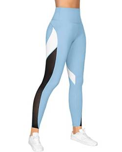 QUEENIEKE Damen 25" Yoga Leggings Gym Hose Farbe Blocking Mesh Workout Laufleggings Strumpfhosen Farbe Hellblau Größe XS von QUEENIEKE