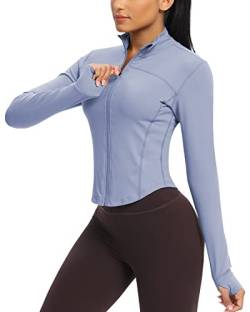 QUEENIEKE Damen Laufjacke Slim Fit und leichte Trainingsjacke mit durchgehendem Reißverschluss und Daumenlöchern Air Blue XS, Gelassenheit, 32 von QUEENIEKE