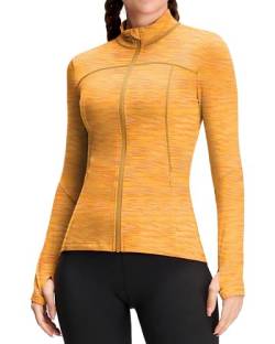 QUEENIEKE Damen Laufjacke Sportjacke Trainningsjack Langarm definieren Jacke Full Zip Leicht Atmungsaktive Sweatjacke mit Taschen Daumenloch für Fitness Yoga Jacke Orangefarbener Raumfarbstoff XXL von QUEENIEKE