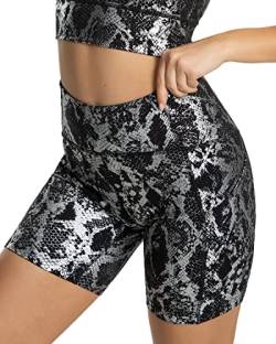 QUEENIEKE Damen Radlerhose Dehnbar Sporthose Kurze Blickdicht-Laufshorts - Shorts Training für Yoga Gym Fitness Freizeit L Schwarzer Golddruck von QUEENIEKE