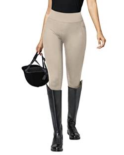 QUEENIEKE Damen Reithose Reitleggings Silikon Vollbesatz mit Handytasche Flex und Elastischem Geeignet für den Reitsport Light Taupe XL von QUEENIEKE