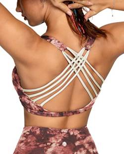 QUEENIEKE Damen Sport BH Gepolstert leichte Yoga Bra ohne Buegel Spaghettiträger Sport Bra Cross Back Cropped Top für Fitness Farbe Azolla pinnata Größe M von QUEENIEKE