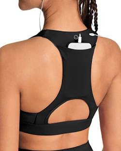 QUEENIEKE Damen Sport BH Gepolsterter ohne Stahlring Yoga BH Gesäßtasche mit mittlerer Stützfunktion Baumwolle Gefühl für Fitness Farbe Schwarz Tasche Größe XXL von QUEENIEKE