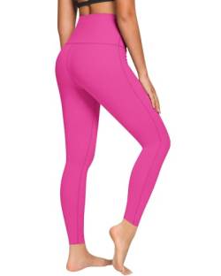 QUEENIEKE Damen-Yoga-Leggings, klassisch, 14 cm, hohe Taille, Laufhose, Bauchkontrolle, Workout-Strumpfhosen, hot pink, M von QUEENIEKE