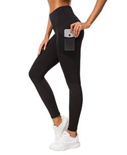 QUEENIEKE Damen Yoga Leggings Power Flex Mesh Mittlere Taille 3 Handytasche Gym Laufhose Farbe Schwarz Größe XS（0/2） von QUEENIEKE