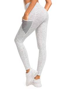 QUEENIEKE Damen Yoga Leggings Power Flex Mesh Mittlere Taille 3 Handytasche Gym Laufhose Farbe Weiß Space Dye Größe XL(14) von QUEENIEKE