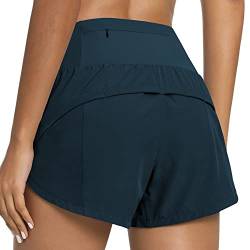 QUEENIEKE Kurze Sporthose Damen High Waist Sport Short Blickdicht Laufshorts Schnell Trocknend mit Innenslip für Fitness Training Farbe Dunkelgrün L von QUEENIEKE