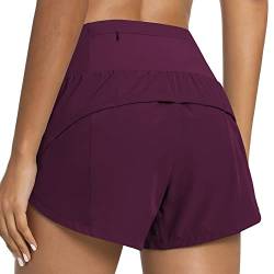 QUEENIEKE Kurze Sporthose Damen High Waist Sport Short Blickdicht Laufshorts Schnell Trocknend mit Innenslip für Fitness Training Farbe Dunkelrosa Rot XL von QUEENIEKE