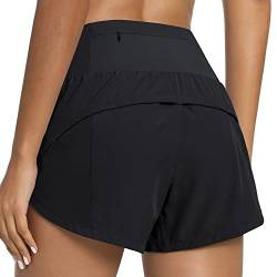 QUEENIEKE Kurze Sporthose Damen High Waist Sport Short Blickdicht Laufshorts Schnell Trocknend mit Innenslip für Fitness Training Farbe Schwarz S von QUEENIEKE