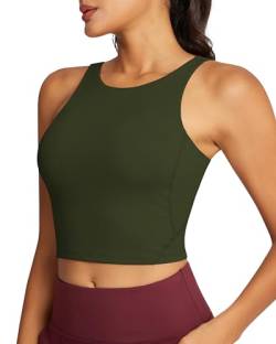 QUEENIEKE Sport BH Damen ohne Bügel Rückenfrei Gepolstert Longline Sport Bra High Neck U Rücken Mittlerer Stark Halt Fitness Gym Yoga Crop Top Entengrün L von QUEENIEKE