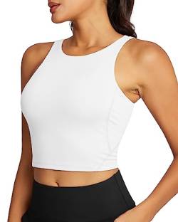 QUEENIEKE Sport BH Damen ohne Bügel Rückenfrei Gepolstert Longline Sport Bra High Neck U Rücken Mittlerer Stark Halt Fitness Gym Yoga Crop Top Größe S Farbe Weiß 220308 von QUEENIEKE