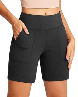 QUEENIEKE Sport-Shorts für Damen, 17,8 cm, knielang, schnelltrocknend, mit Tasche, Deep Heathered Black, L von QUEENIEKE