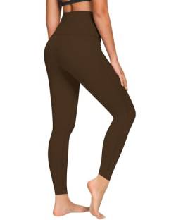 QUEENIEKE Yoga Hosen Damen-hohe Taillen Yoga Leggings mit Tasche Trainings Strumpfhosen für Laufen Fitness Geröstetes Braun, M von QUEENIEKE