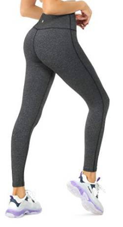 QUEENIEKE Yoga Leggings mit Tasche Klassische Bauchkontrolle Mittlere Taille Laufhose Workout Sporthose für Damen Farbe Holzkohle Schwarze Space Dye Größe XS（0/2） von QUEENIEKE